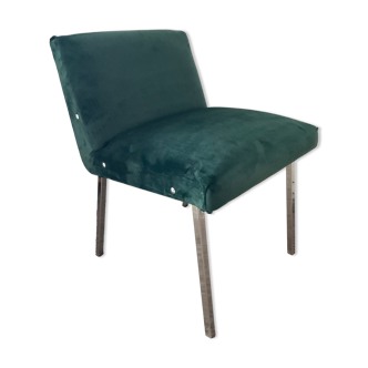 Vintage chair in green velvet and chrome legs