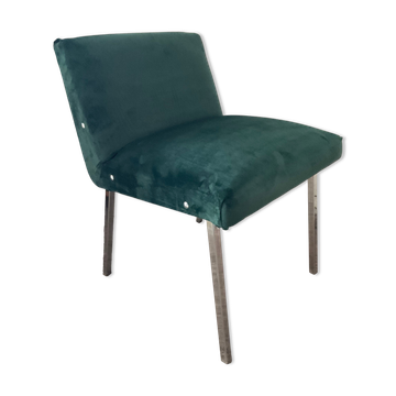Vintage chair in green velvet and chrome legs