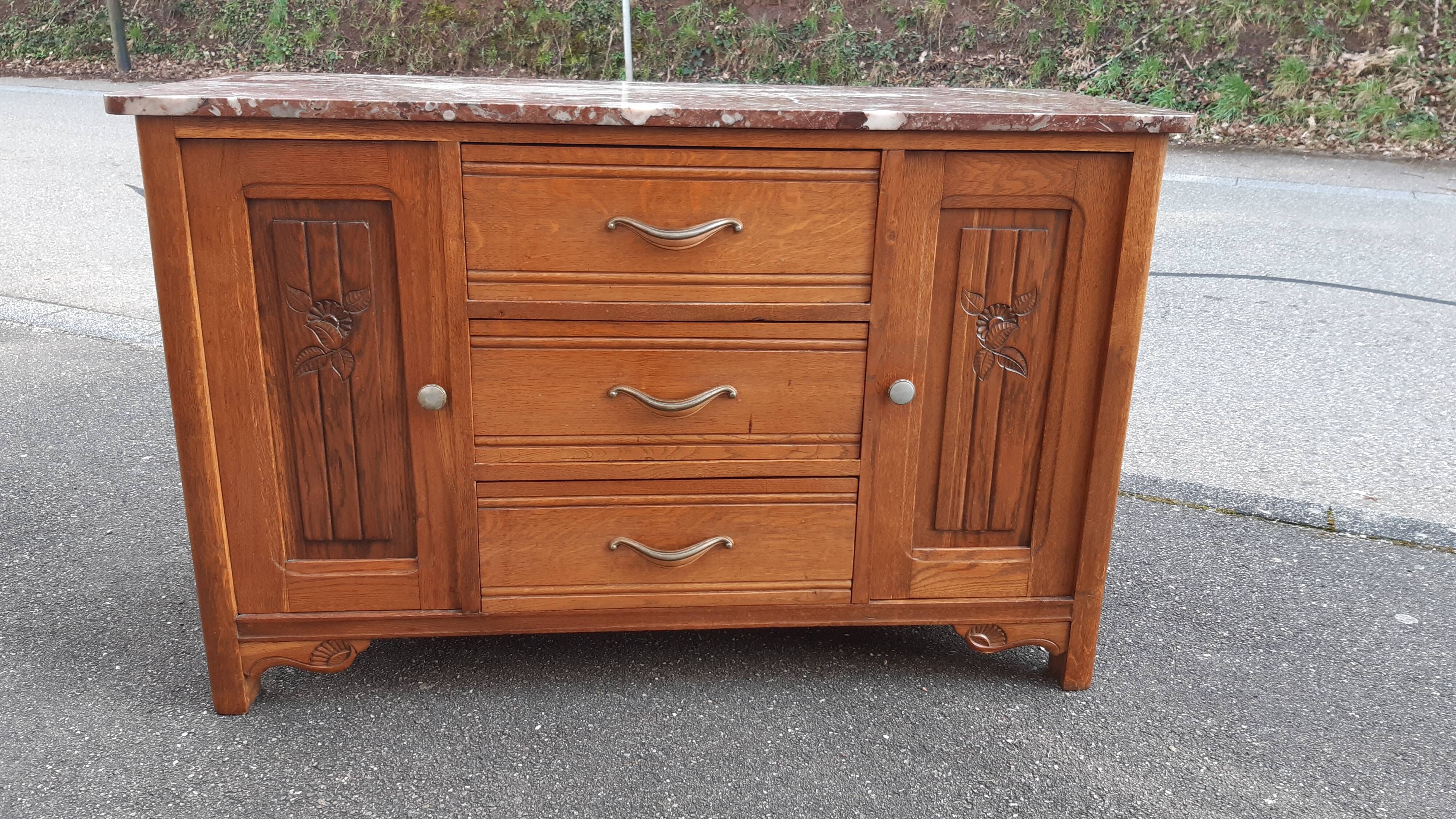 Commode art déco marbre et chêne