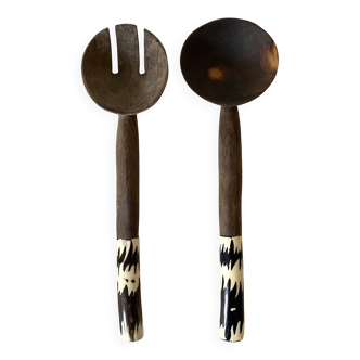 Wooden and horn salad servers