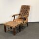Antique Chesterfield Wing Chair with Stool and English Side Table