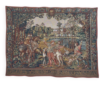 Tapisserie vintage de style Aubusson fabriquée en France avec étiquette