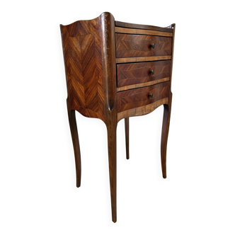 Antique marquetry bedside table – Louis XV style – 3 drawers