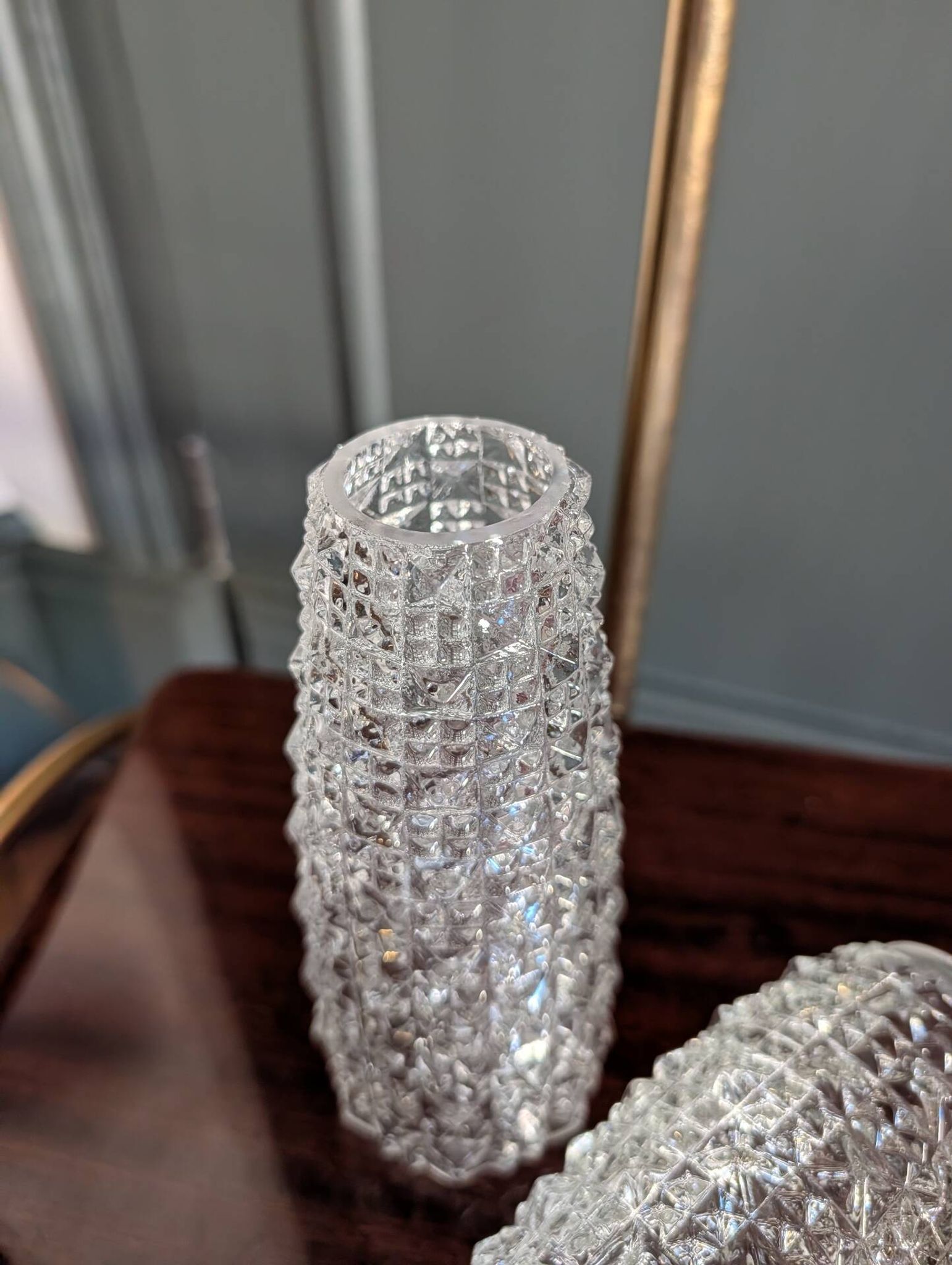 Pair of vintage moulded glass lampshades