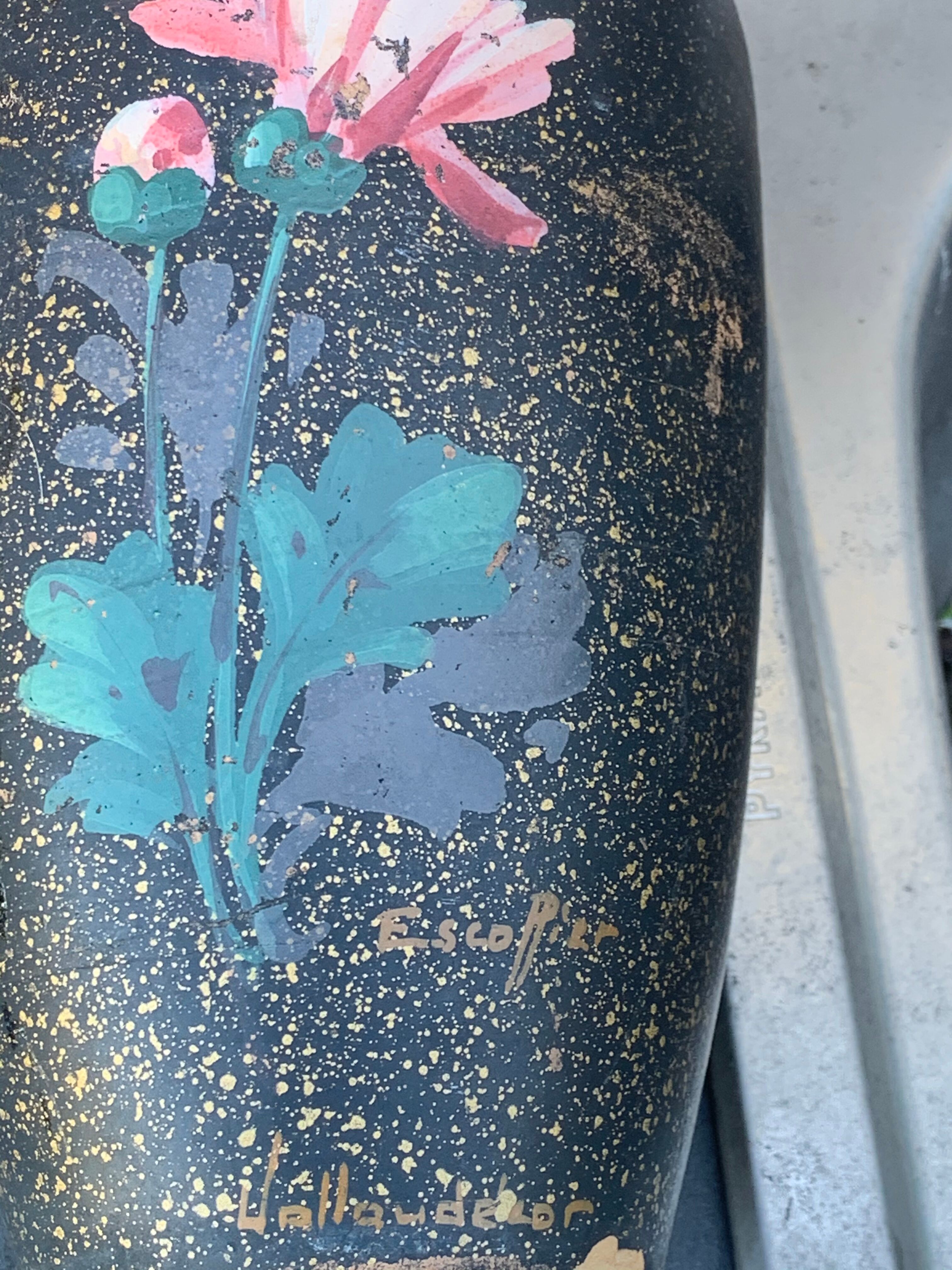 Ceramic vase bouquet of flowers painted and signed by Escoffier