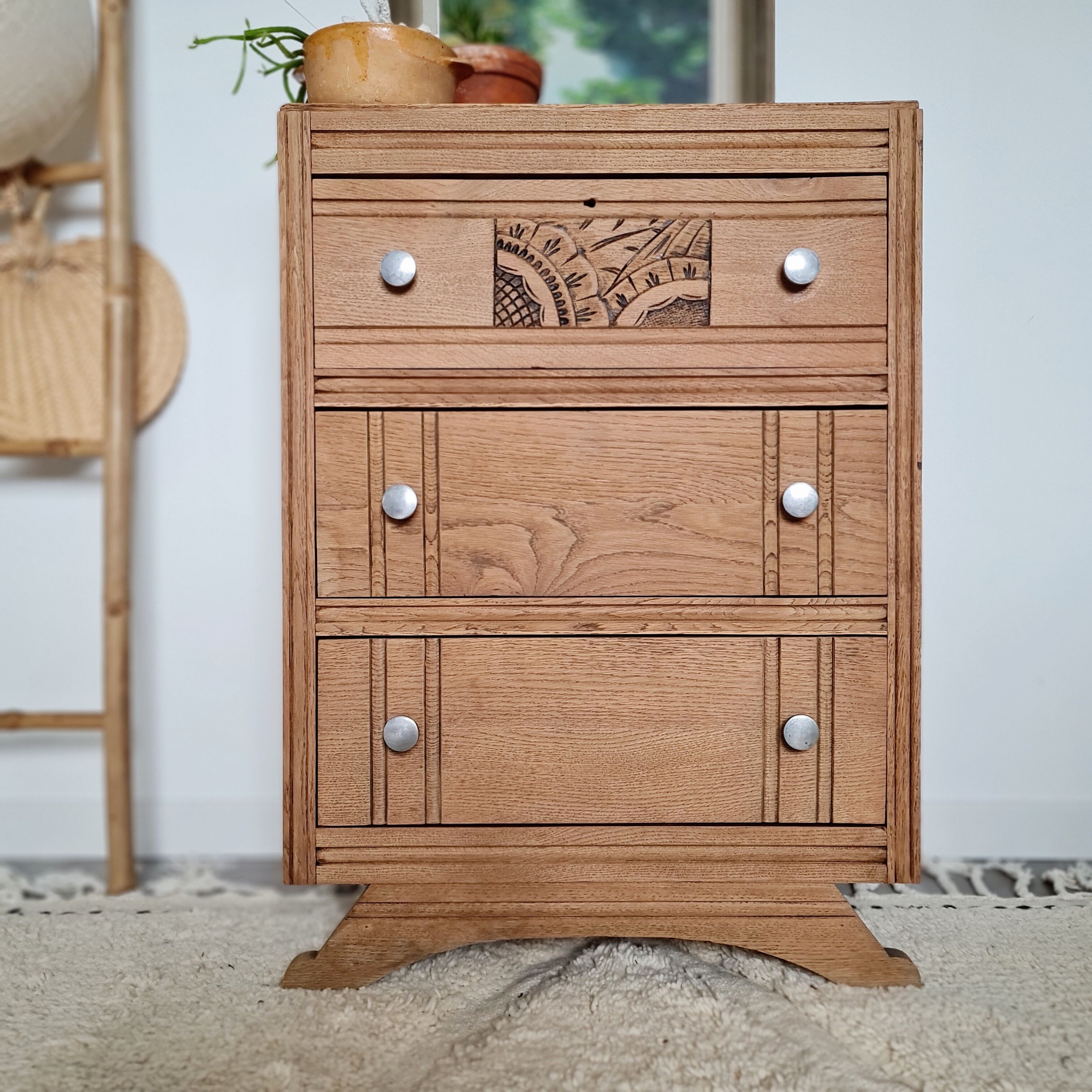 Art Deco chest of drawers curved legs raw wood