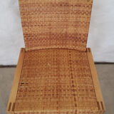 5 wooden and rattan chairs