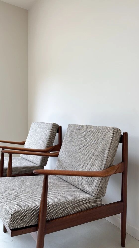 Two Vintage Danish Teak Wooden Armchairs