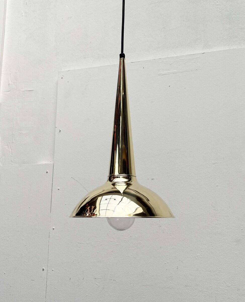 Danish mid-century brass cone pendant lamps, 1950s, set of 2.
