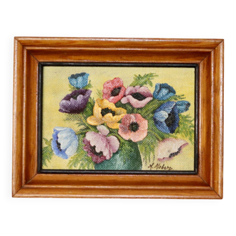 Swedish Mid-Century Oil on Panel " Still life" by A. Moberg - Vintage & Framed