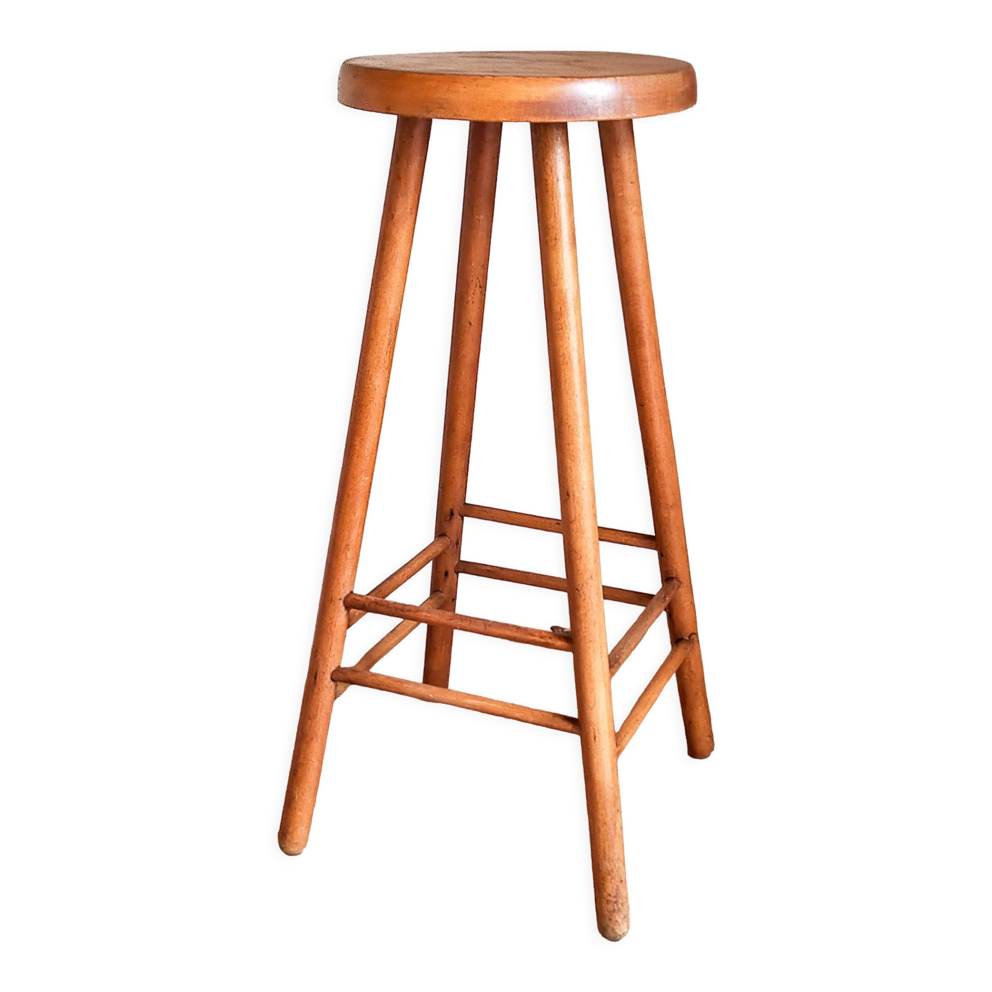 Vintage solid blond wood bar stool