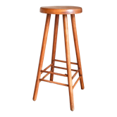 Tabouret de bar en bois blond massif vintage
