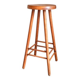 Tabouret de bar en bois blond massif vintage