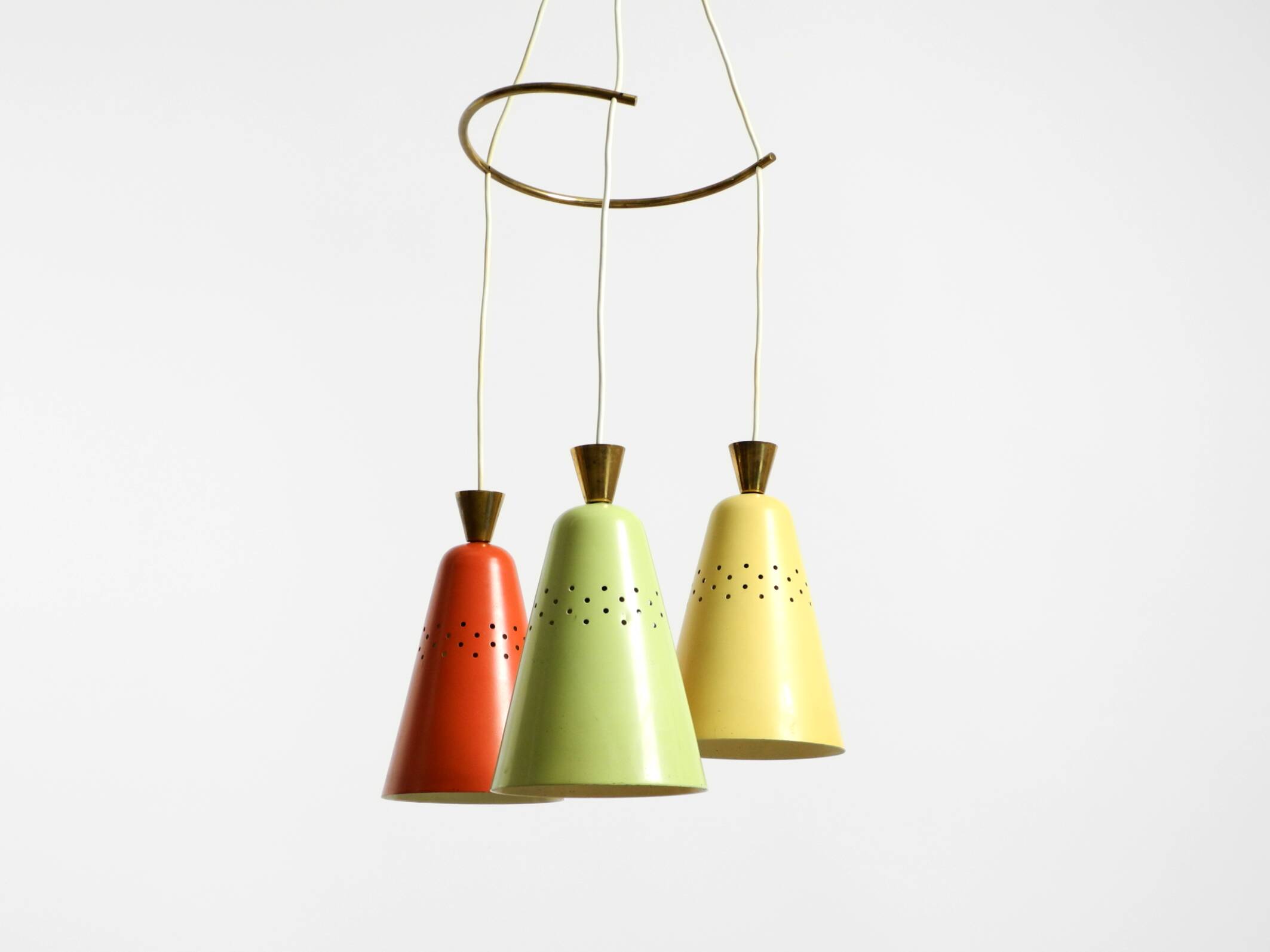 Beautiful large original mid-century 3-arm colorful bag ceiling lamp