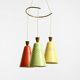 Beautiful large original mid-century 3-arm colorful bag ceiling lamp