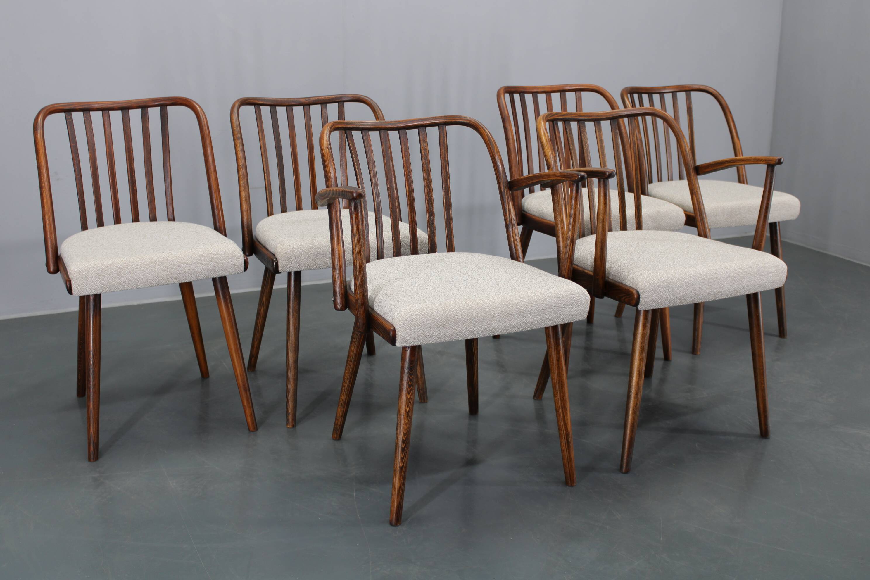 1960s Antonin Suman Set of Six Beech Dining Chairs, Restored