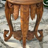Small carved solid walnut side table with marble top
