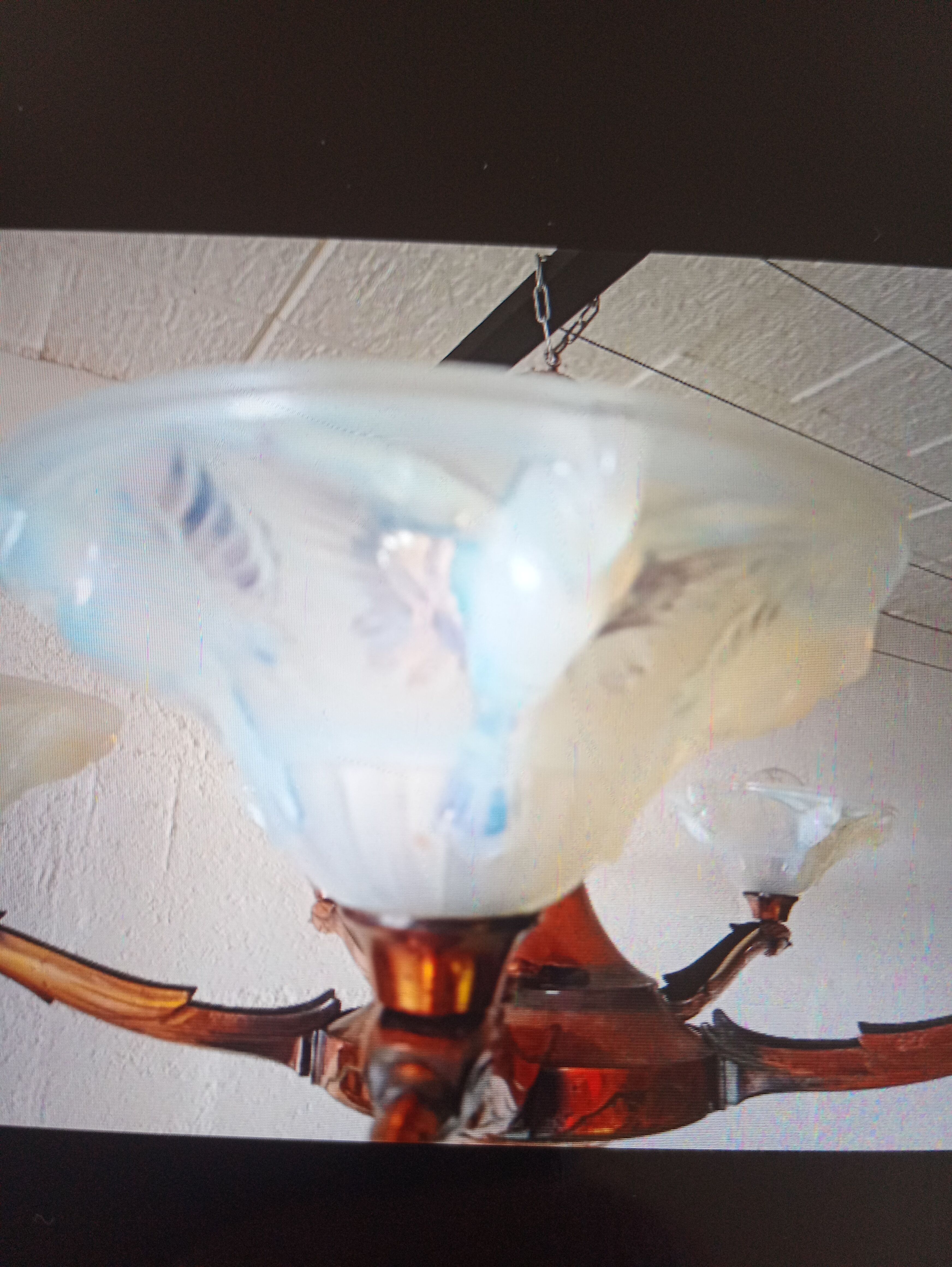 Opalescent glass and copper chandelier