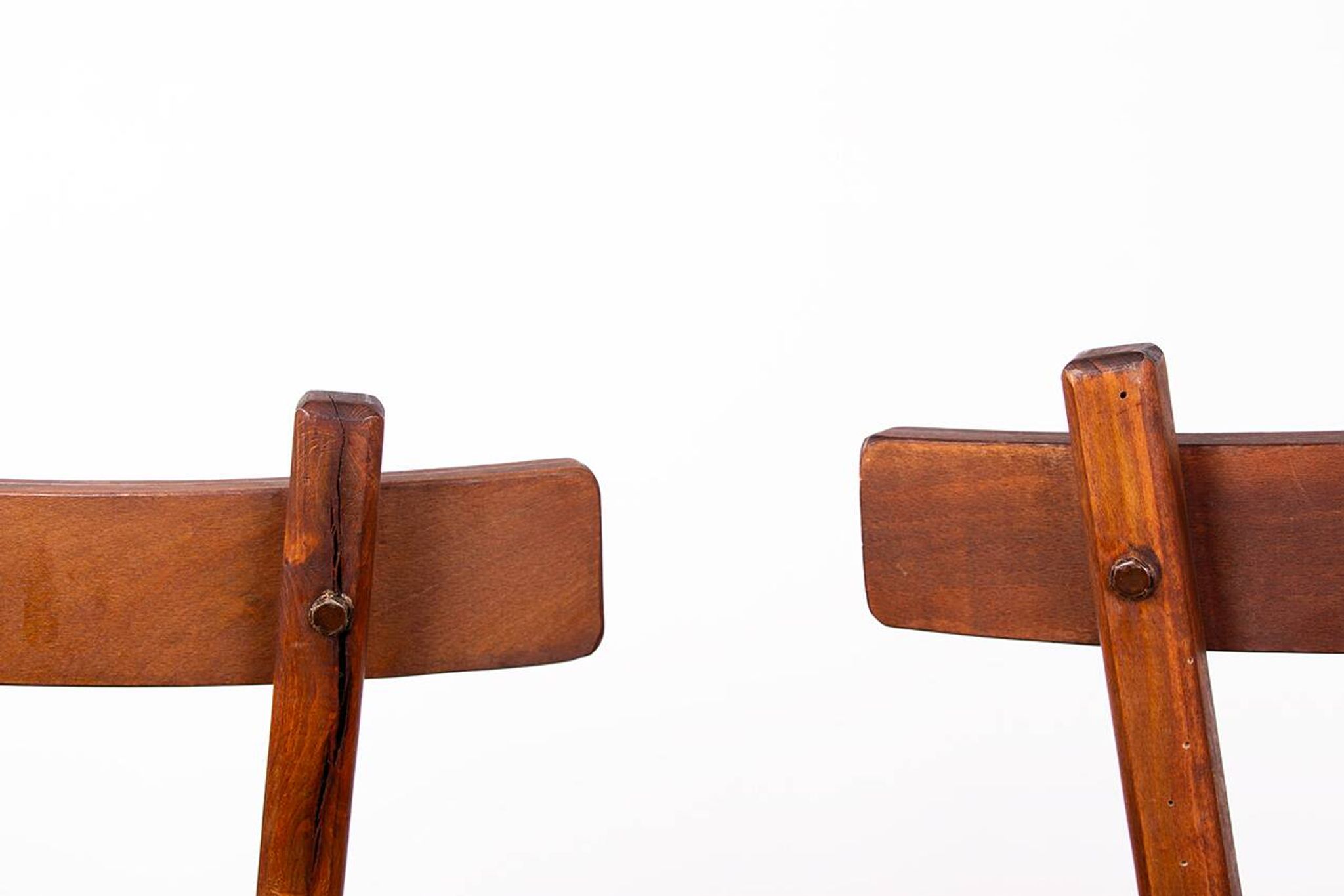 Brutalist pair of chairs in Elm in the style of Jean Touret 1950.