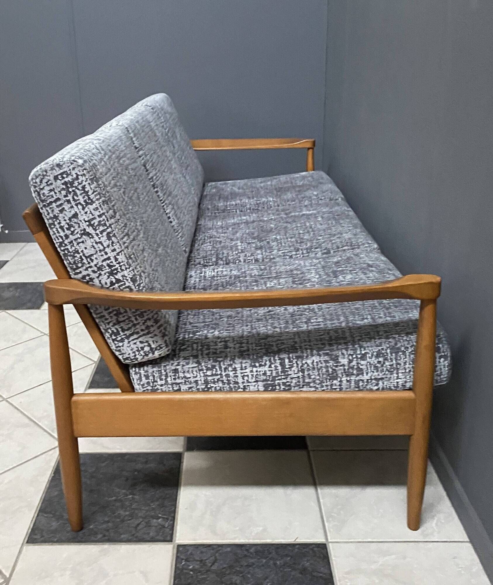 Grey fabric and wood 3 seat sofa 1960s