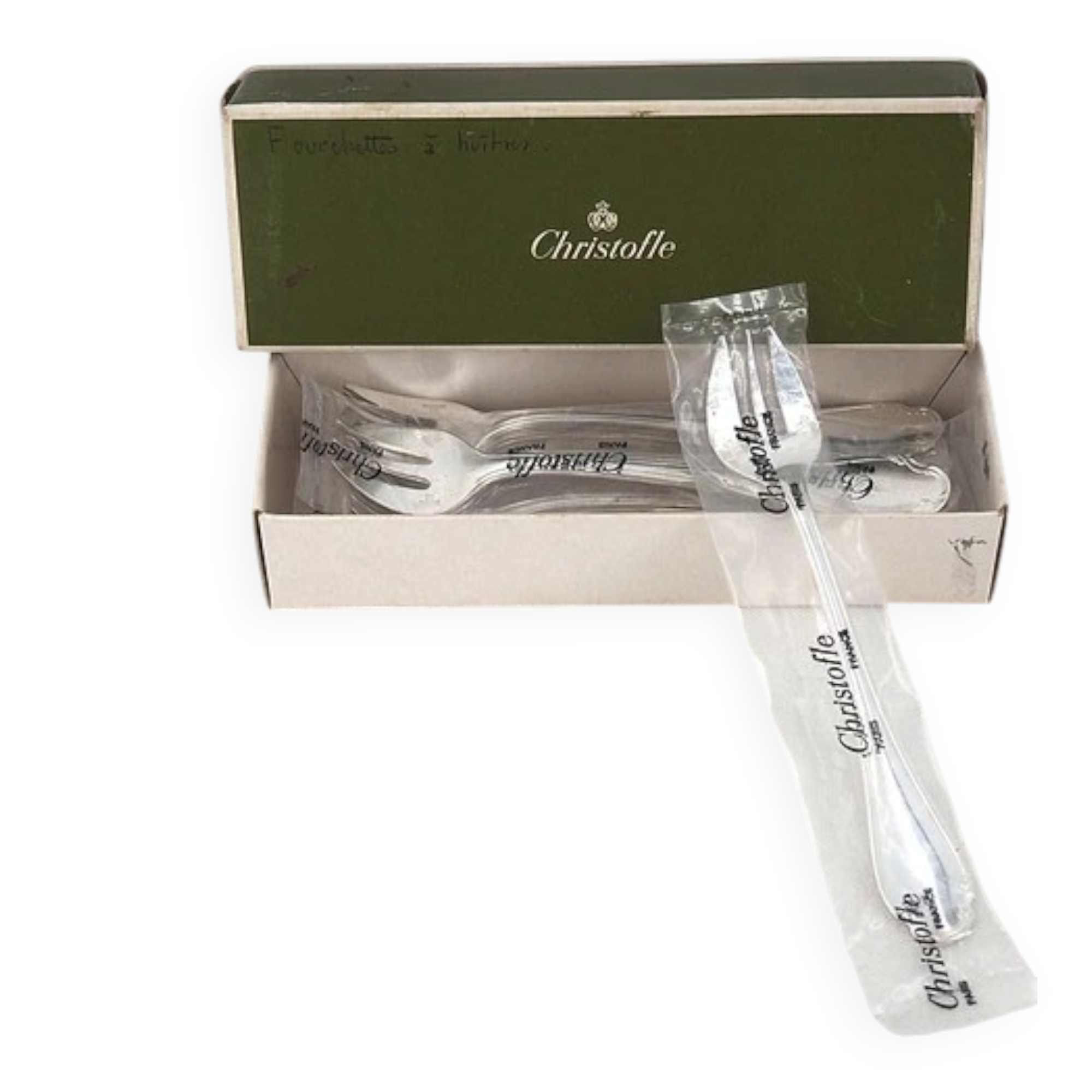 Christofle Pompadour, 12 oyster forks, silver-plated, perfect condition.