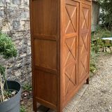 Vintage solid oak cross-braced wardrobe 1940
