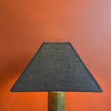 Brass shell socket lamp from the 1st WW, black pyramidal lampshade in Carlucci linen.