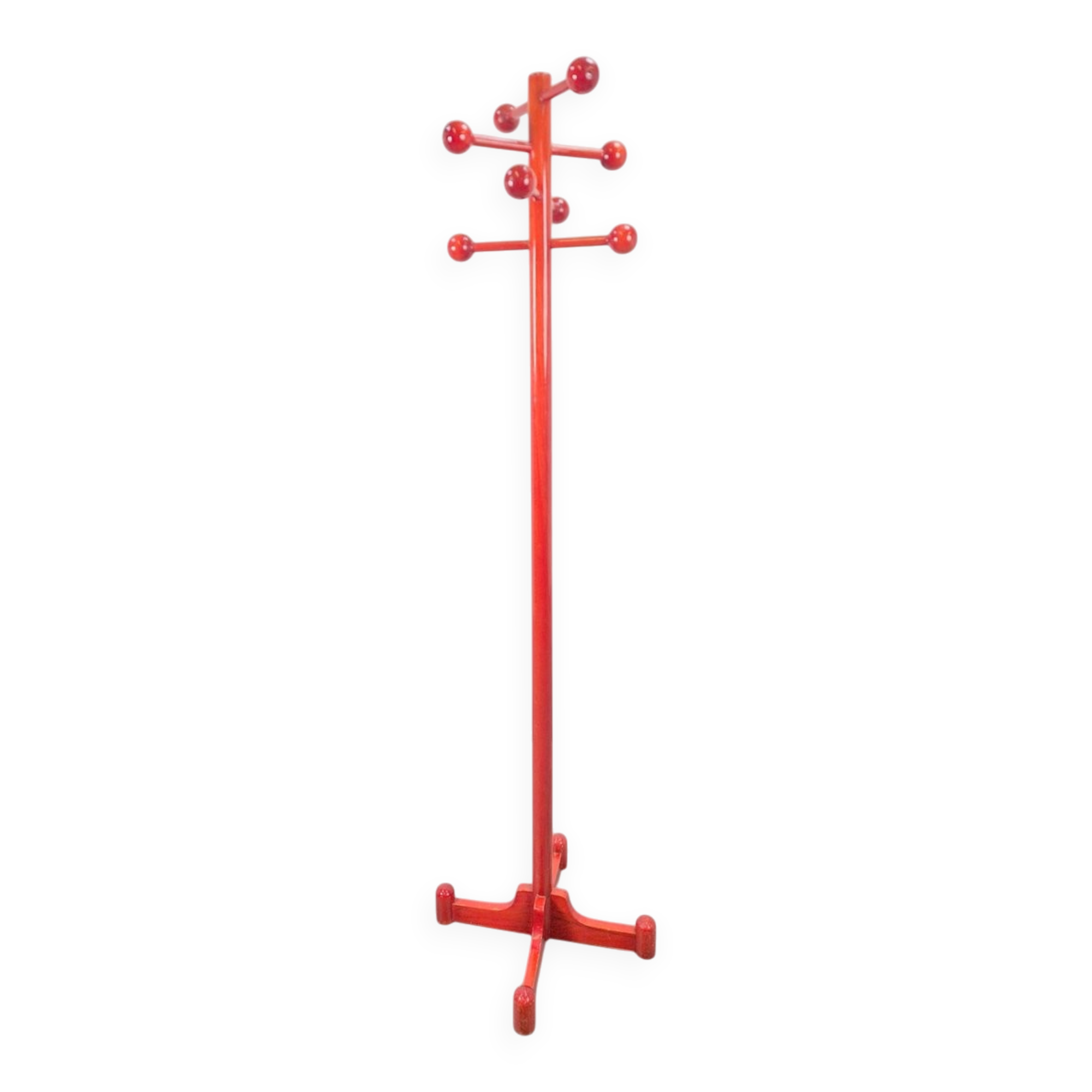 Vintage Red Stained Beech Coat Rack with Balls, 1970s