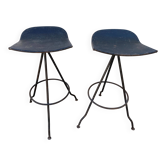 Paire de tabouret de bar artisanal pivotant metal industriel 50s