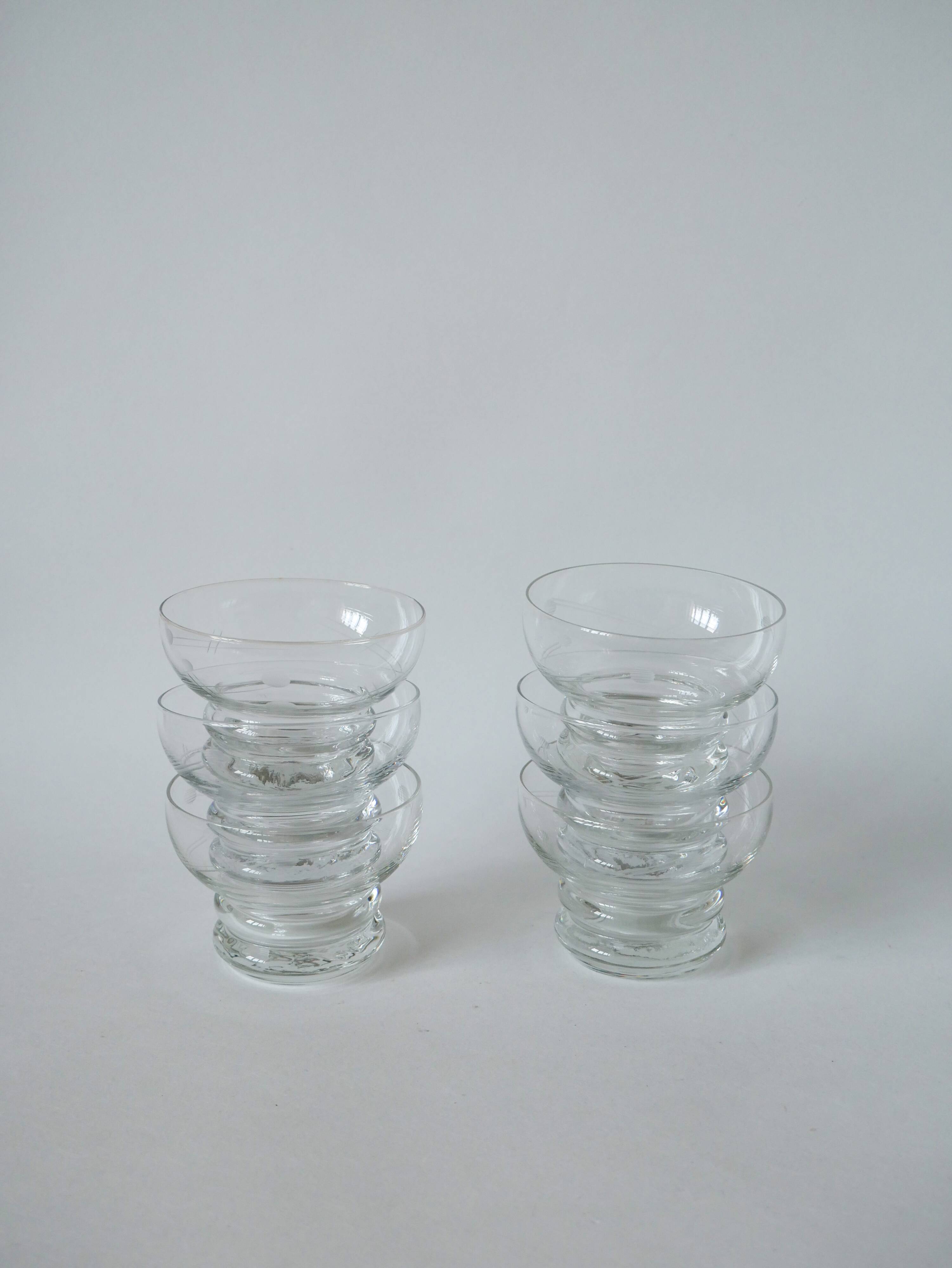 Set of 6 engraved crystal champagne glasses 1960