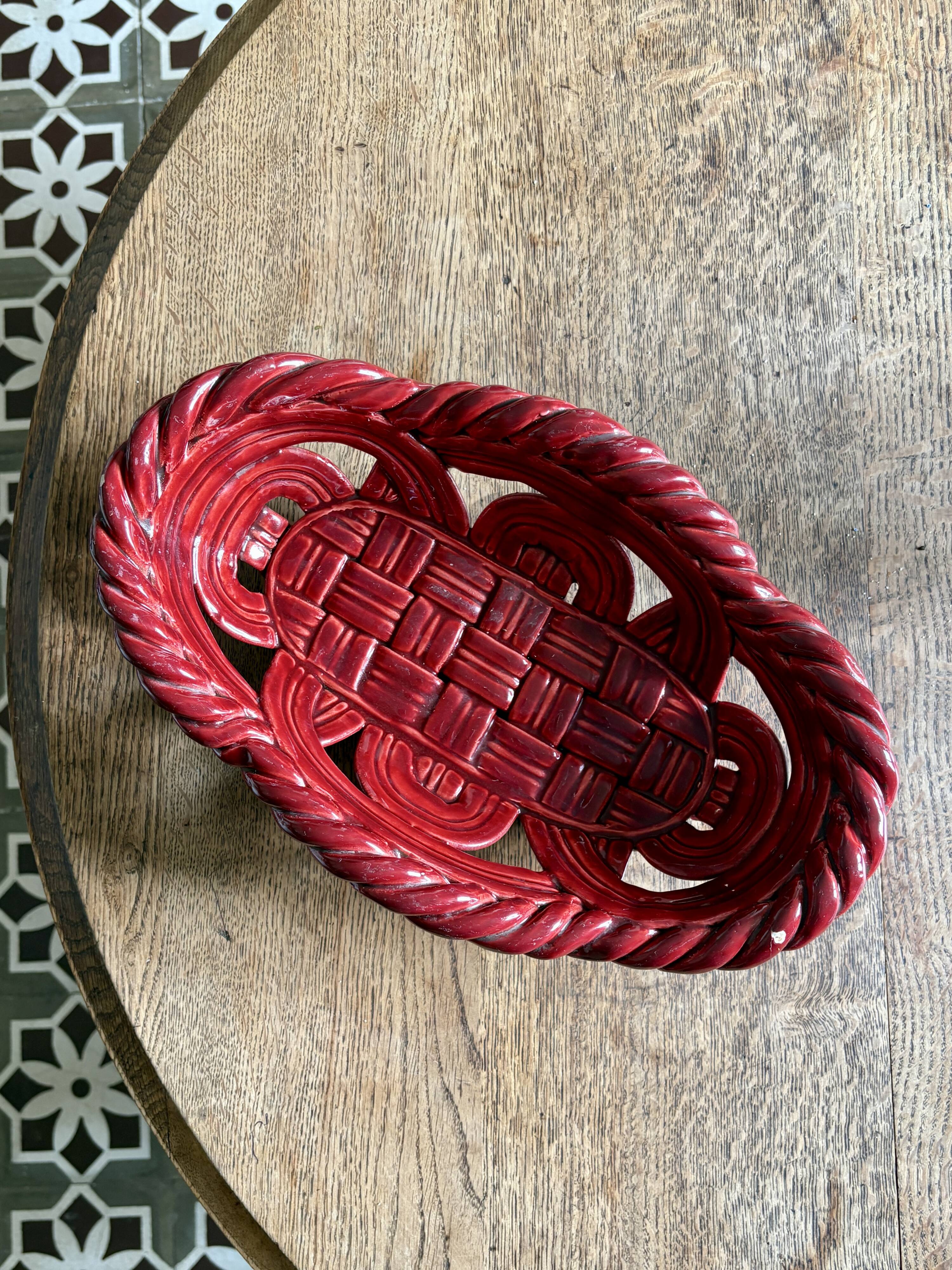Vintage red ceramic basket