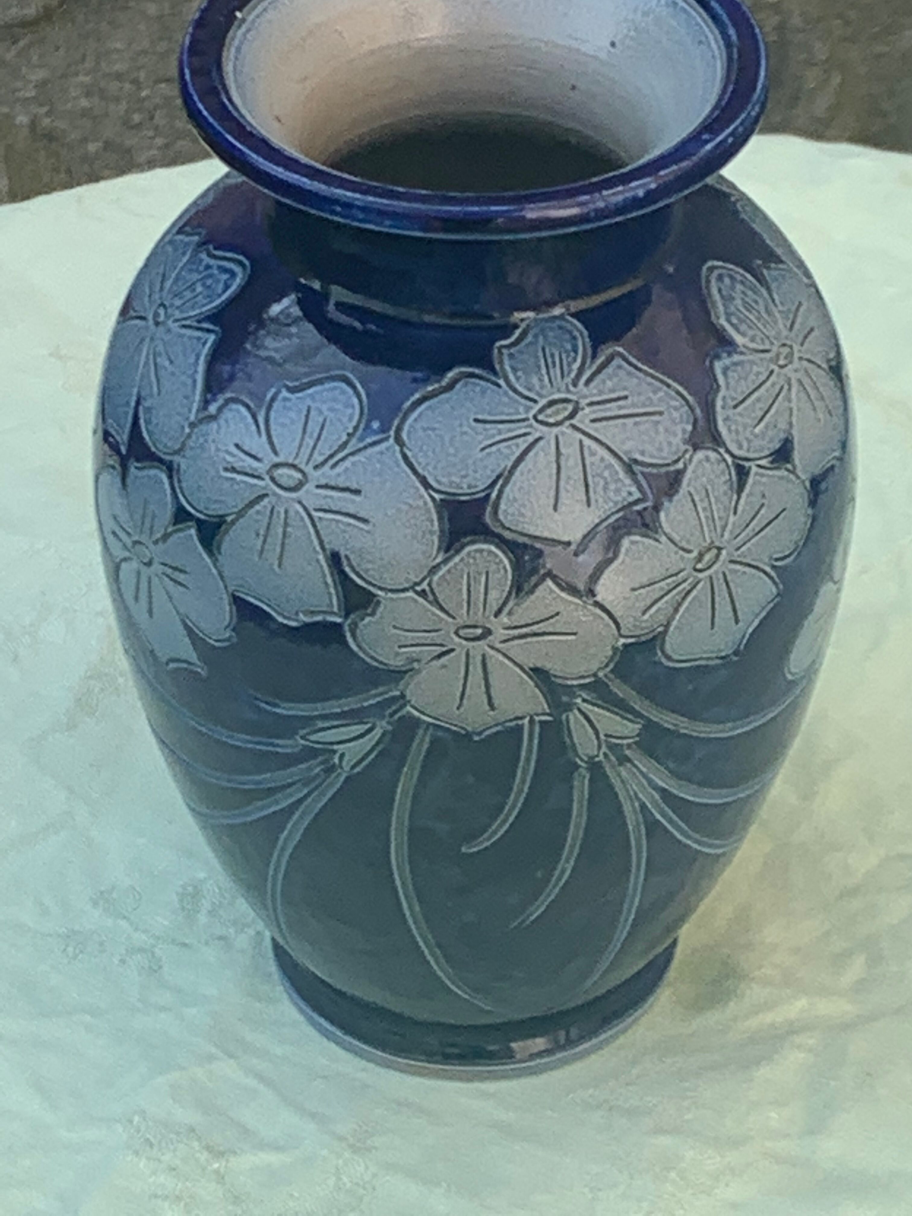 Blue sandstone vase signed Marcel Schmitter betschdorf Alsace