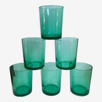 Lot de 6 verres à eau en verre vert anneées 70