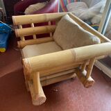 Set Sofa and 2 armchairs in large bamboo with cushions