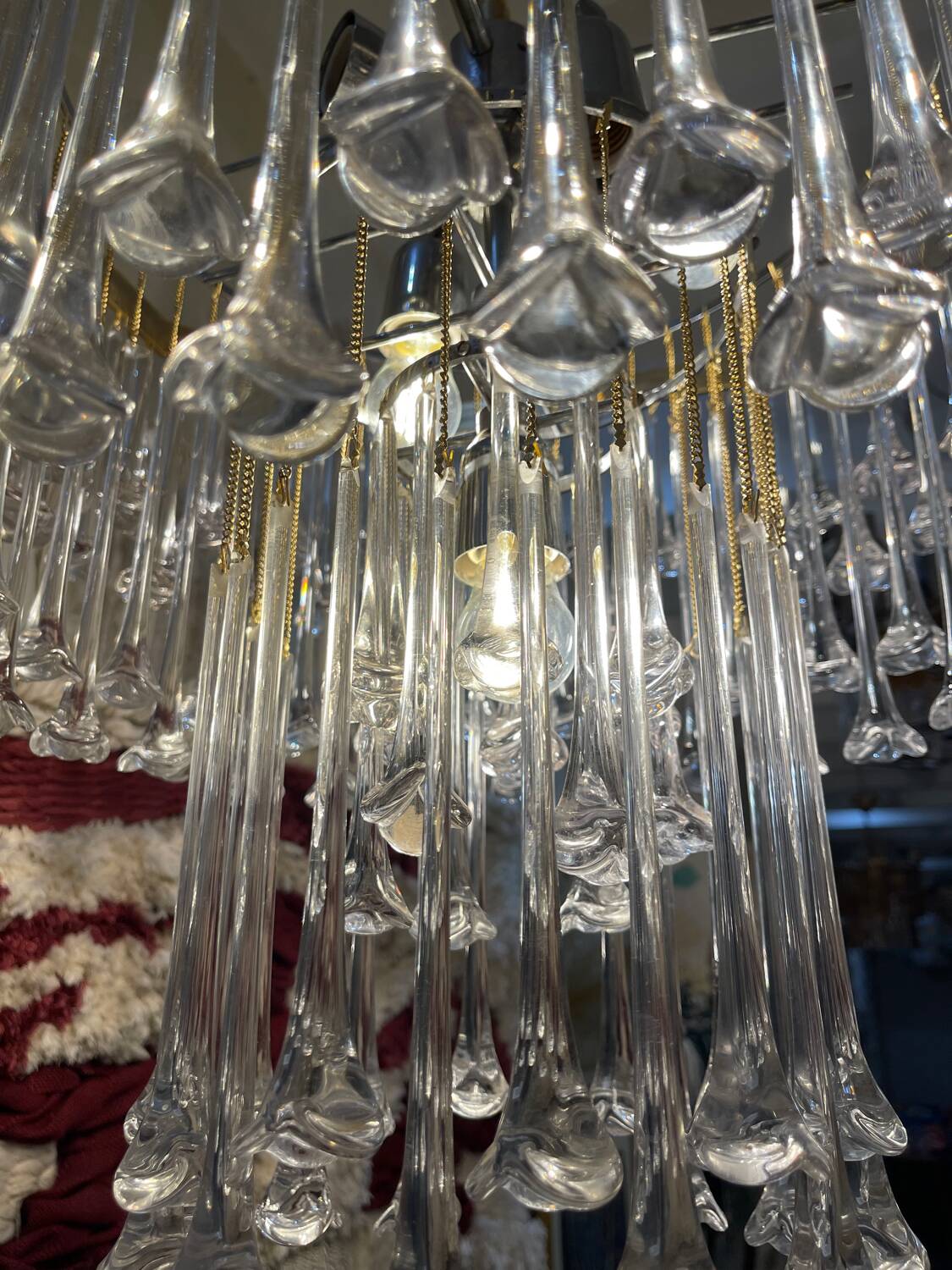 Venini lustre verre florale structure laiton , Italie 1980