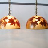 Italian design hanging lamps resin and leaves, 1970s 1980s