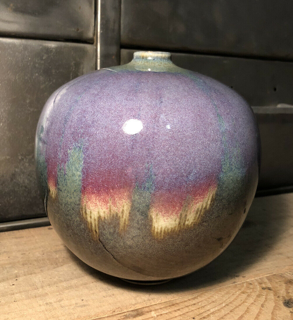 Enamelled ceramic vase signed Anne Marie Donaint Merlimont