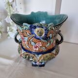 Antique ceramic macetero Barbotines Onnaing Siglo XIX Art Nouveau