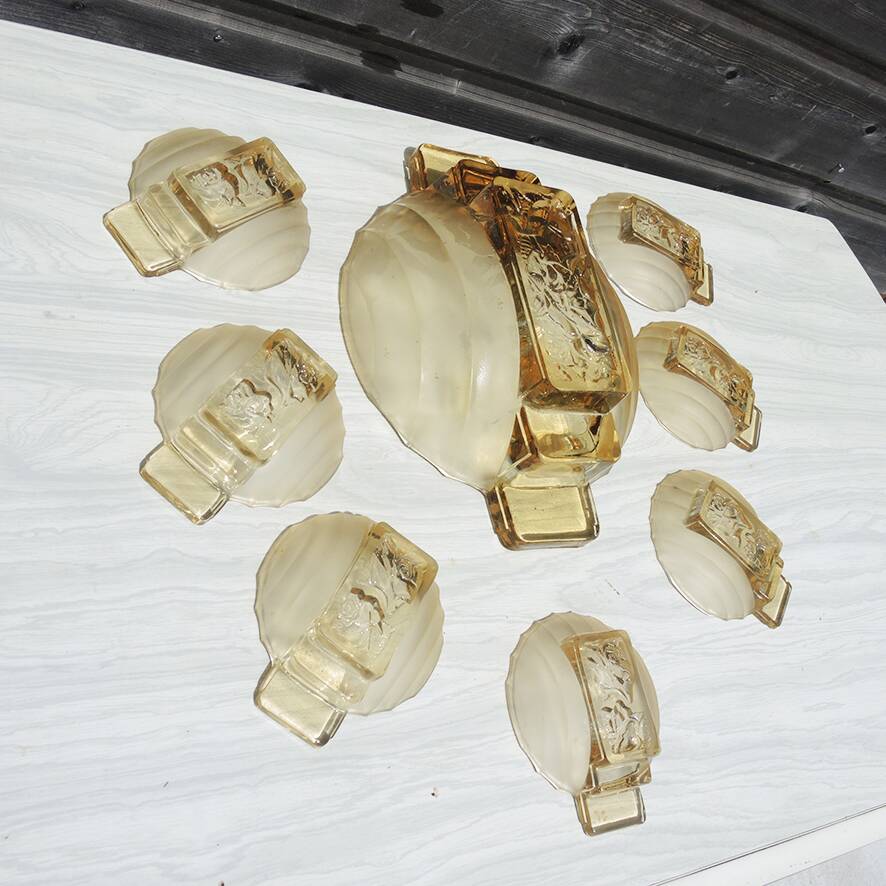 Antique art deco amber glass salad service