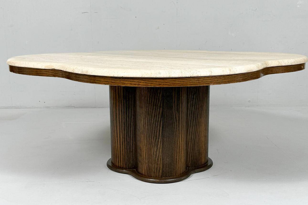 Coffee table with travertine top in cloverleaf shape, Italy, 1970s.