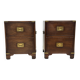 Vintage set of wooden bedside tables in military campaign style design