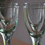 7 green blown glass bubble wine glasses