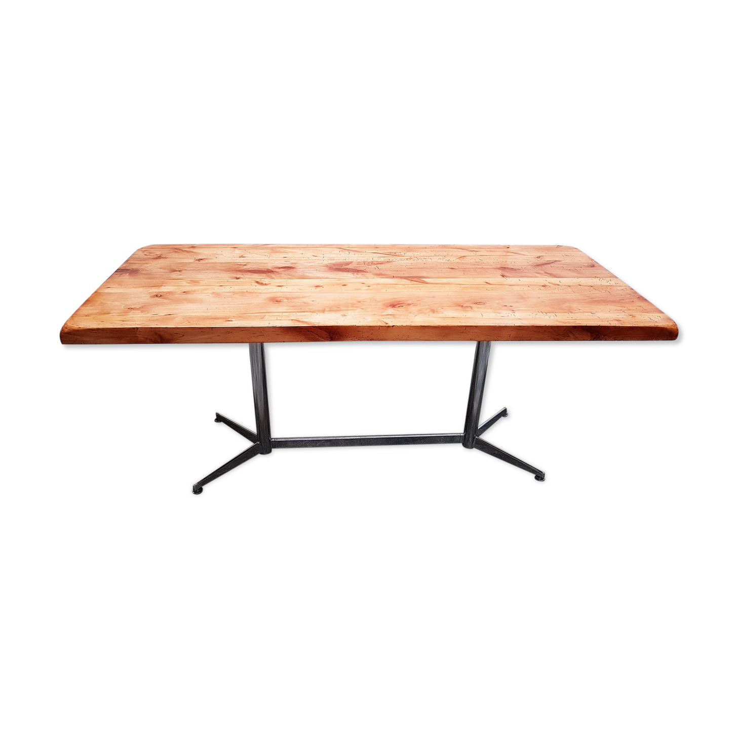 Ancienne table en chêne et inox vintage