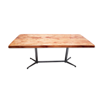 Ancienne table en chêne et inox vintage