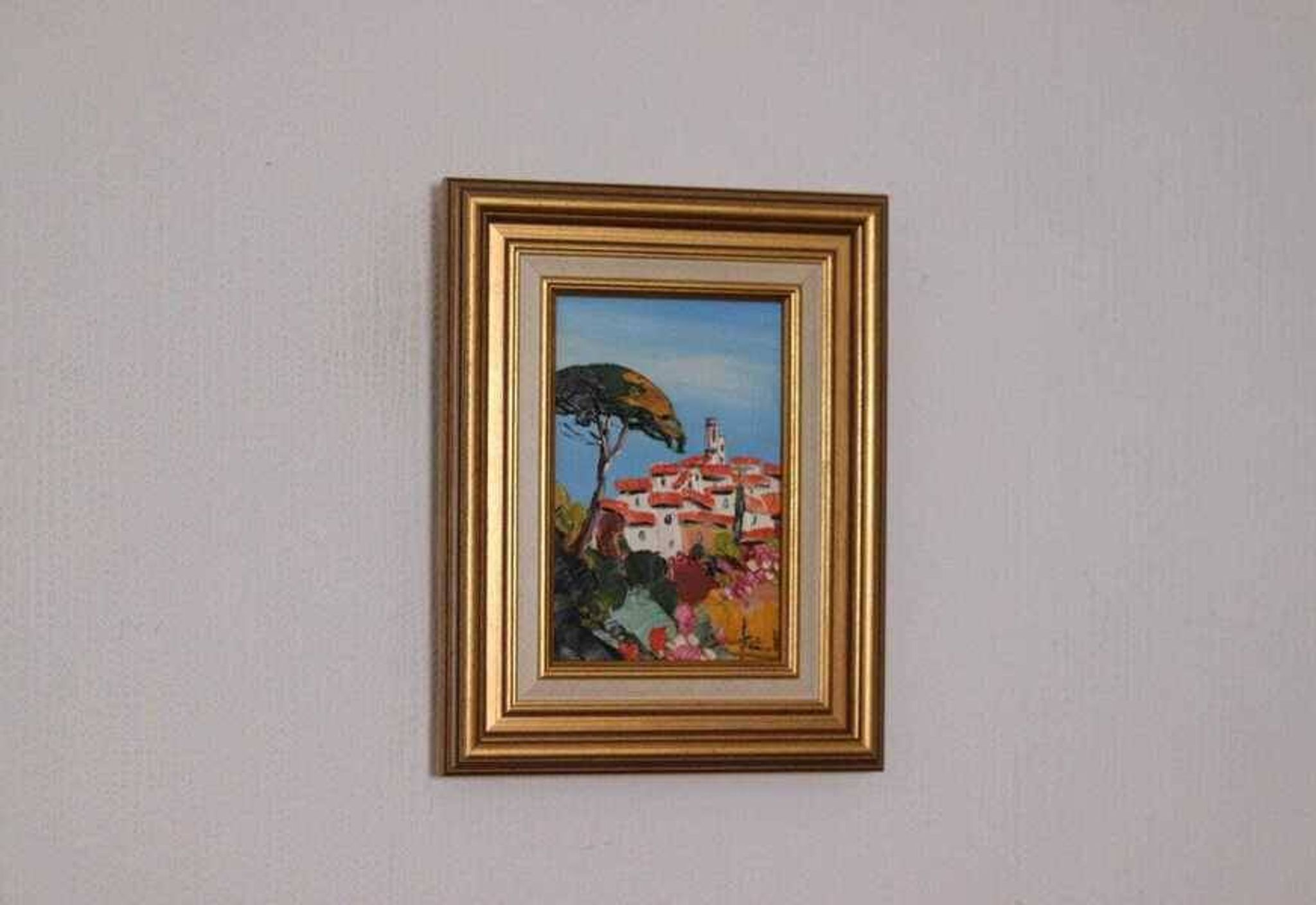 Original French oil on canvas – “Saint‑Paul‑de‑Vence” by Guinet C – vintage & framed – 28 × 23 cm