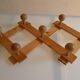 Brutalist wooden accordion wall coat rack with 7 hooks