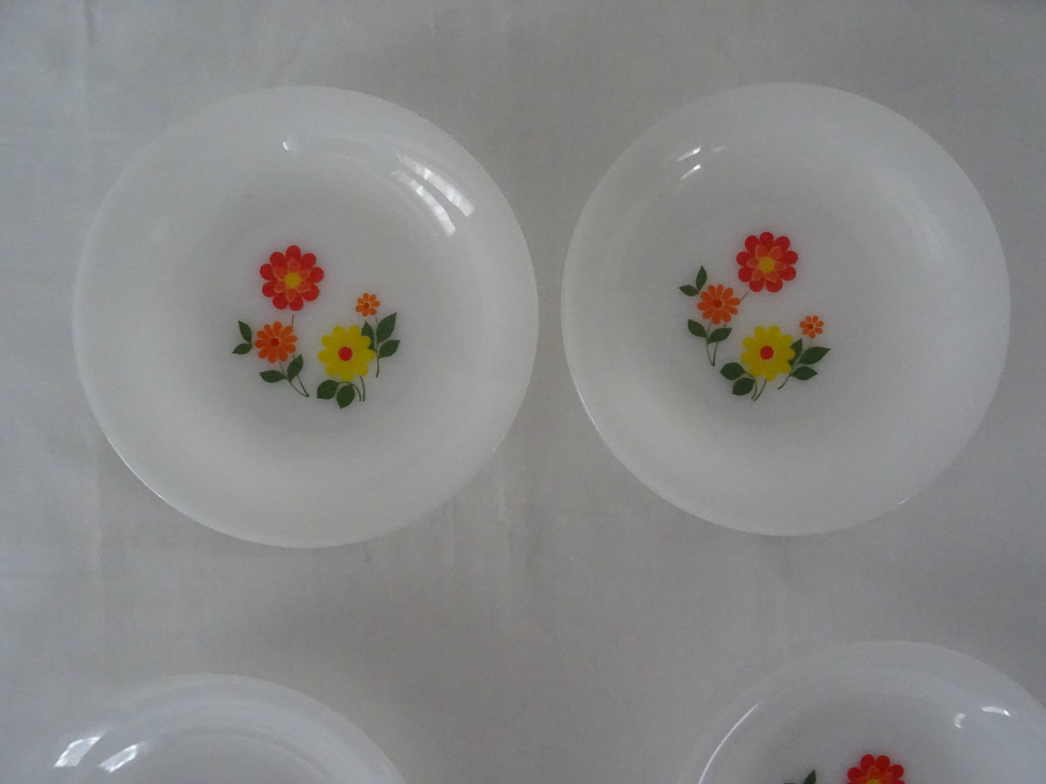 6 plates flowers orange yellow crown arcopal vintage