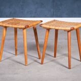 Teak Stools with Caning, 1960s, Set of 2