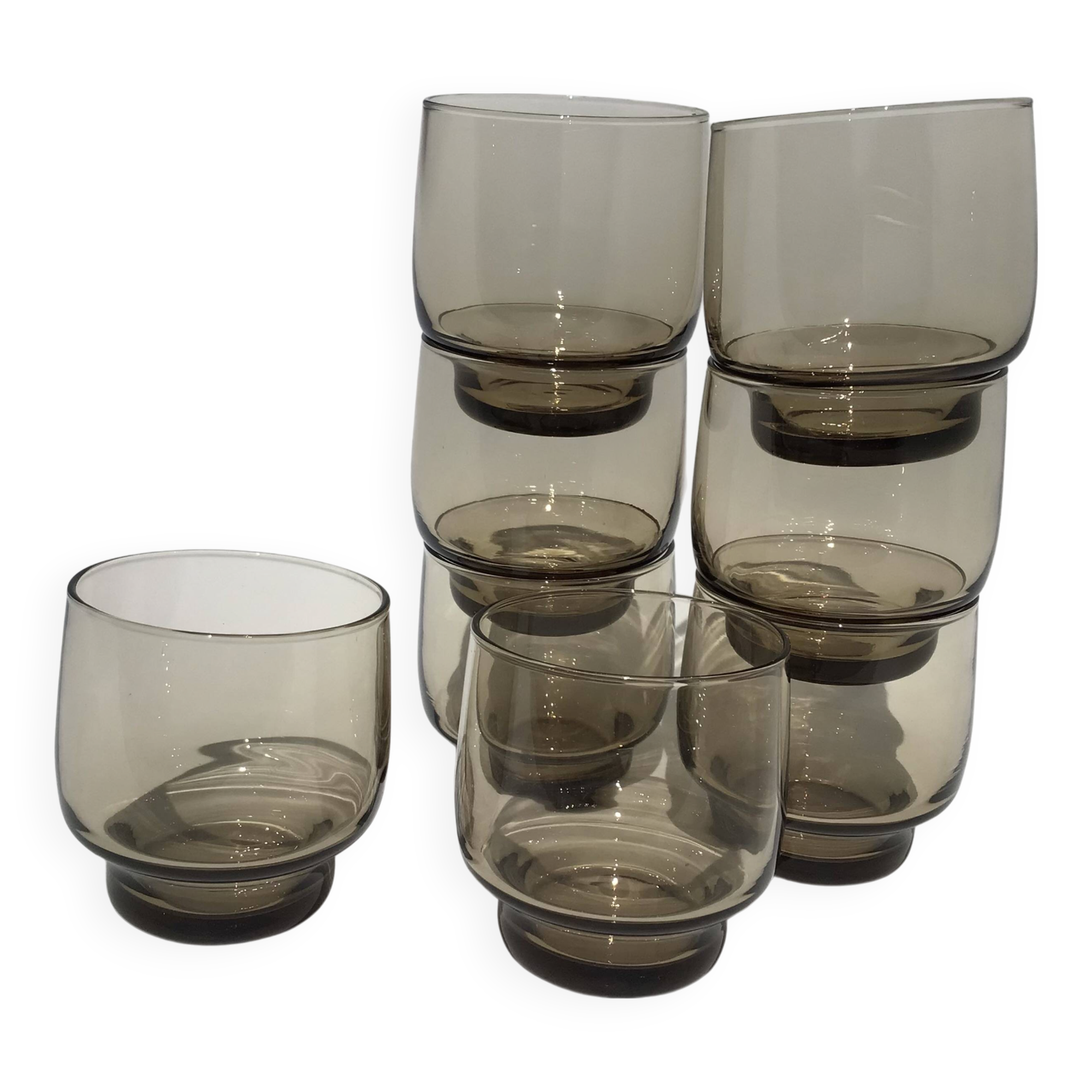 8 Low Smoked Water Glasses 70's