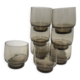 8 Low Smoked Water Glasses 70's